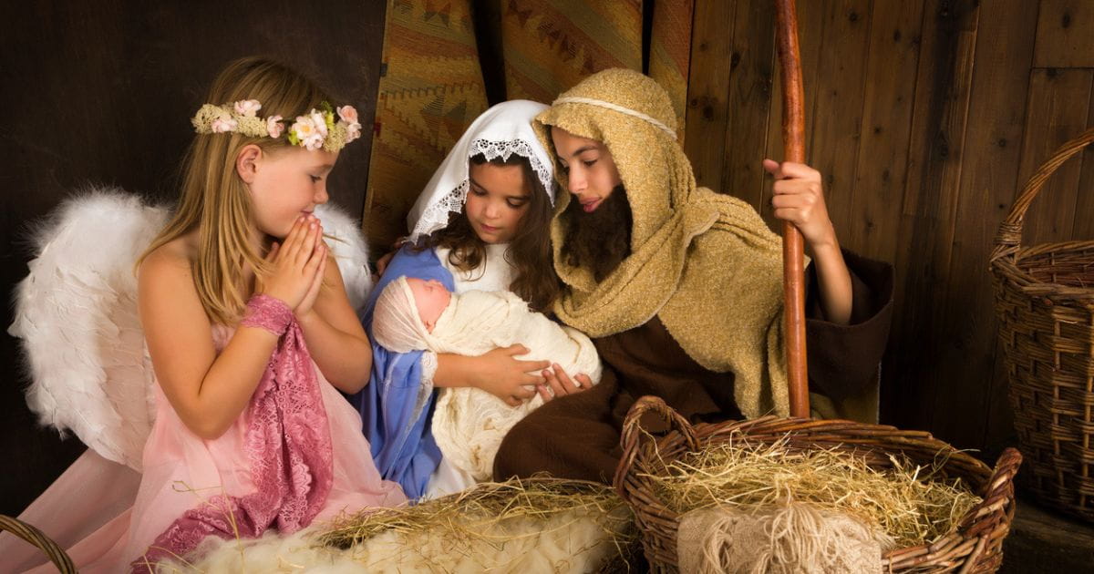 Children dressed in a Nativity scene