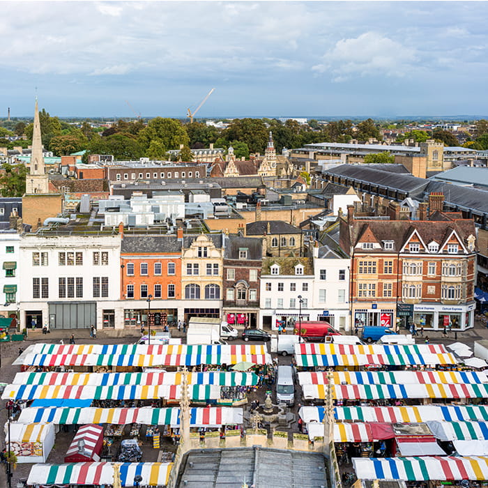 Aerial view of Cambridge market