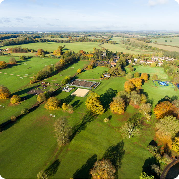 Aerial view of sports spaces at Verulamium Park