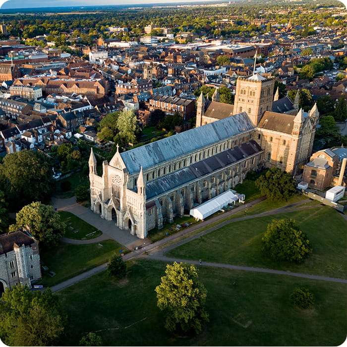 Aerial view of St Albans cathedral