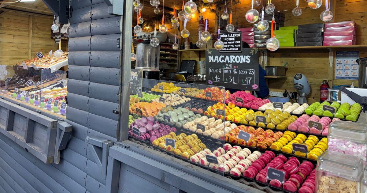 Macarons at Winter by the river Christmas Market
