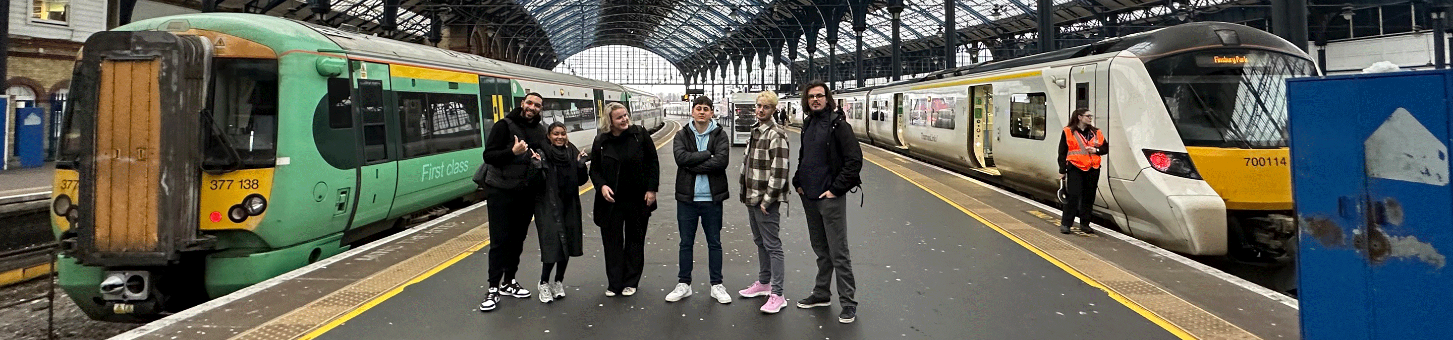Destination Dash teams standing on a Brighton train station