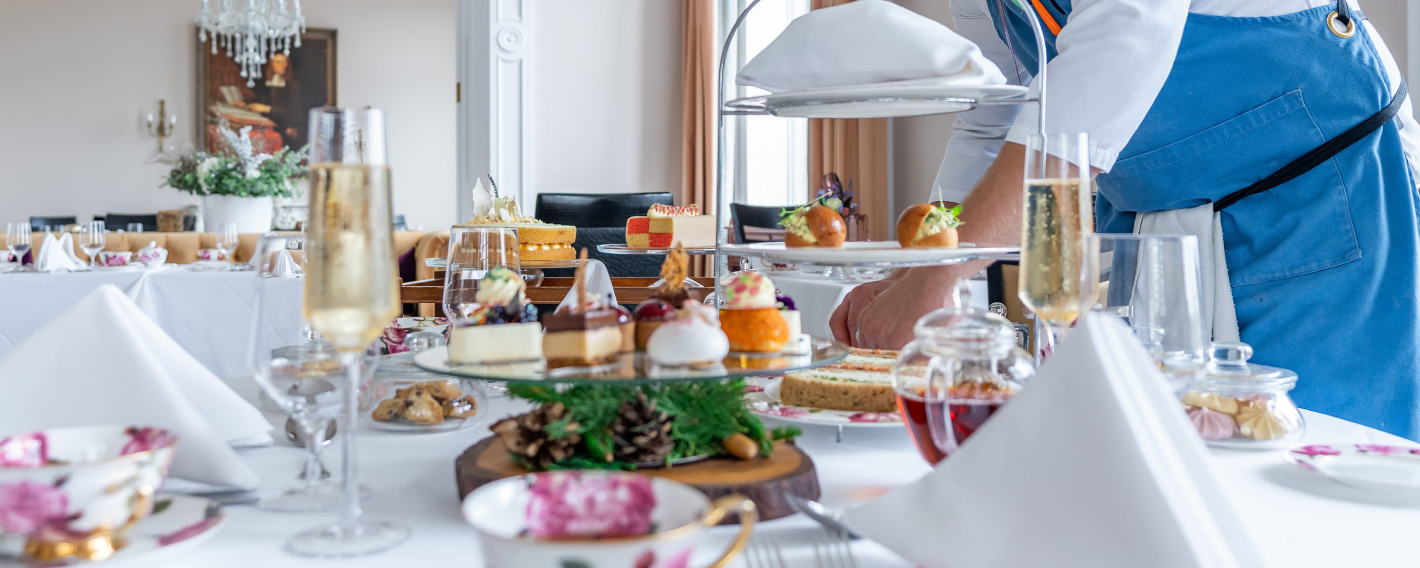 Tables in a restaurant with afternoon tea