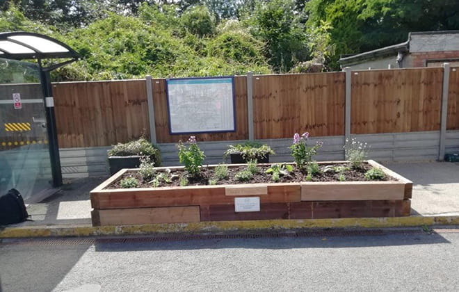 Garden bed on a train platform