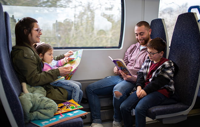 A family on a train