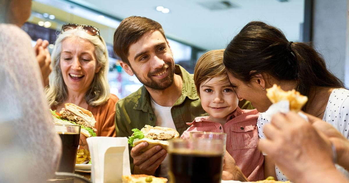 family eating at food court