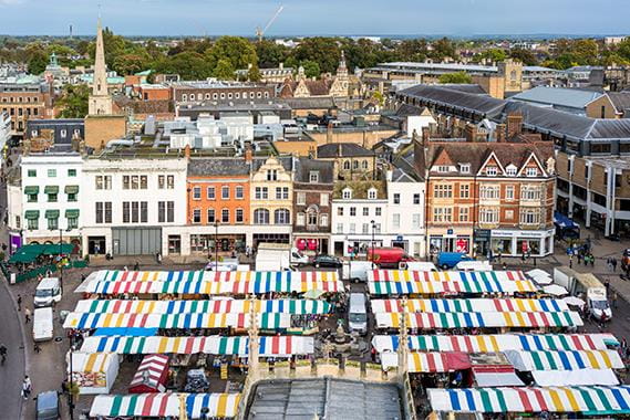 Aerial view of Cambridge market