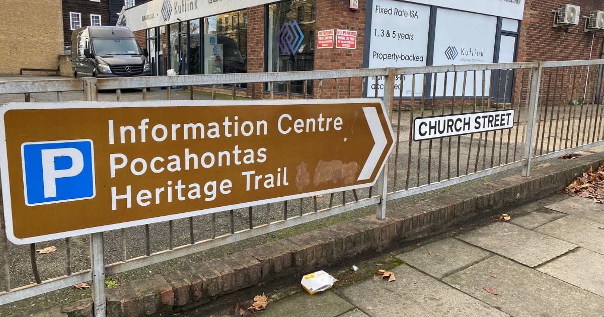Visit Gravesend Pocahontas sign