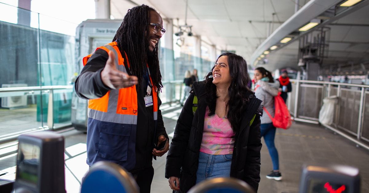 Thameslink brand image of a woman at the ticket line at Blackfriars station