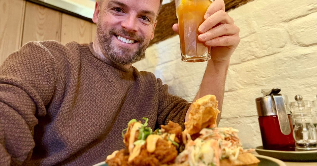 Waffles and peach iced tea in St Albans