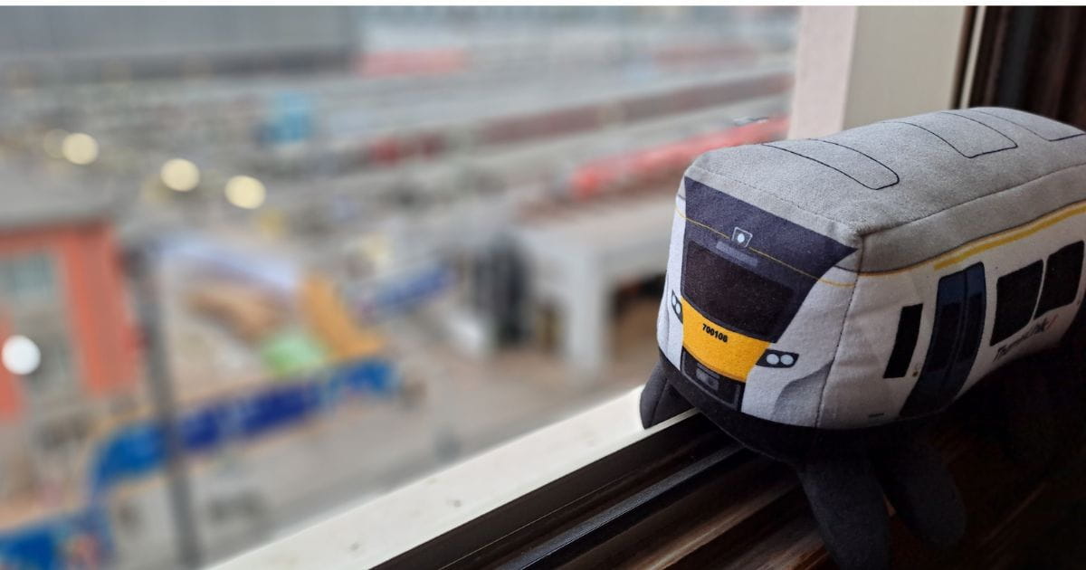 Thameslink plushie at hotel in Munich Germany